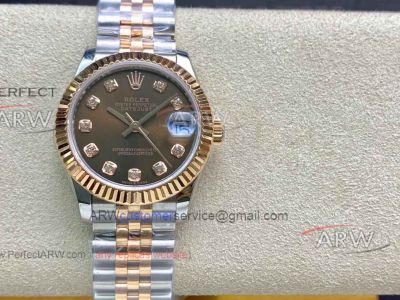 AAA replica Rolex Datejust coffee color dial rose gold two-tone stainless steel watch 